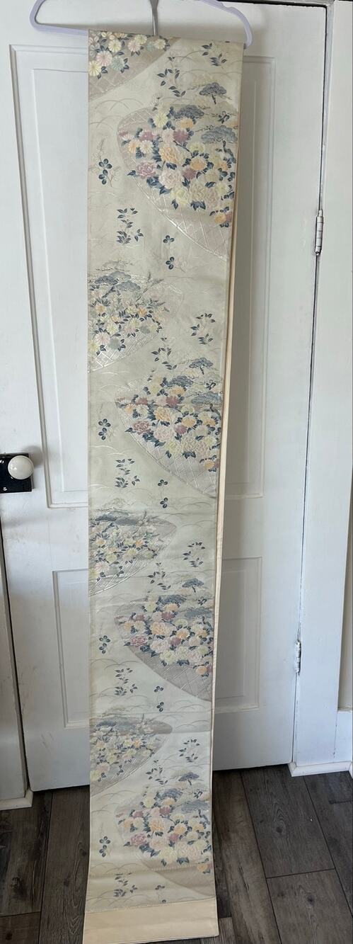 traditional japanese silk kimono belt fukuro obi embroidered floral vintage sash